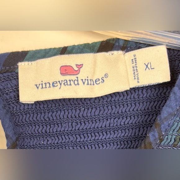 Vineyard Vines Blackwatch Plaid Ruffle Long Sleeve Smocked XL Blue Green 1270 - Picture 3 of 6